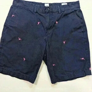 GAP Navy Cotton Shorts Pink Embroidered Flamingos